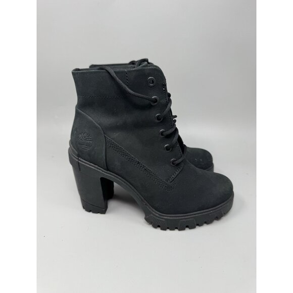 Timberland Boots Heels Womens Size 6.5  Lana Point Black Lace Up Leather A2MR4 - Picture 1 of 8